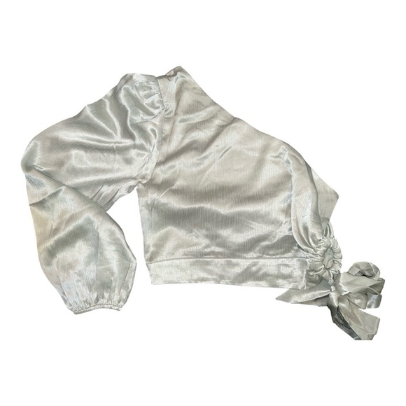 ASTR The Label Mint Mojito Green Asymmetrical Tie Front Blouse Size Medium NWOT - Picture 5 of 13